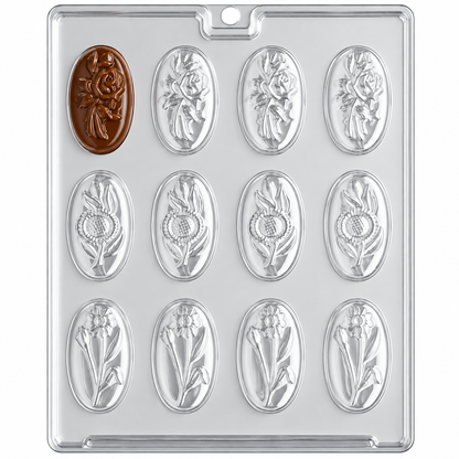 Floral Oval Chocolate Mold – 12 Cavity Assorted Flowers