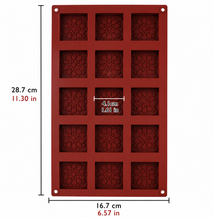 Floral Medallion Mini Cookie Bar Silicone Mold – 15 Cavity