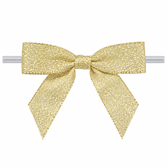 Metallic Gold Pre-Tied Bows with Twist Ties – 2.5 Inch, 10 Count