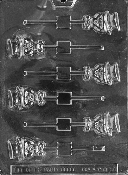 Halloween Skull in Top Hat Lollipop Chocolate Mold – Gentleman Skull Candy Pop Mold for Chocolate & Candy Melts