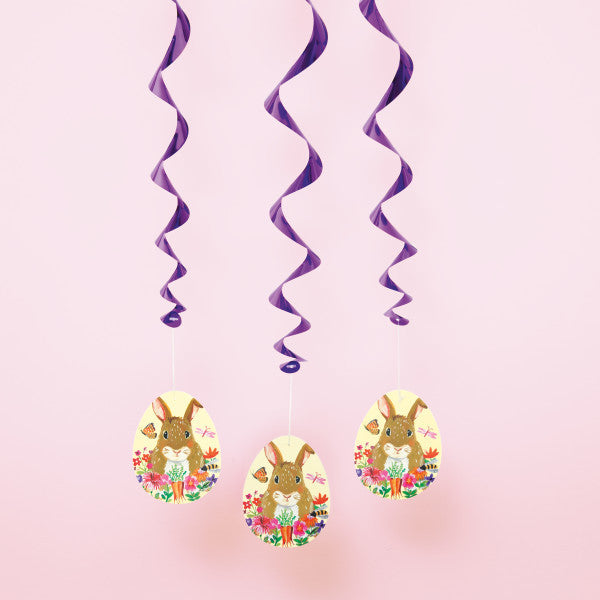 Floral Easter Bunny Hanging Swirl Decorations 26 3ct