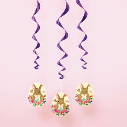 Floral Easter Bunny Hanging Swirl Decorations 26 3ct
