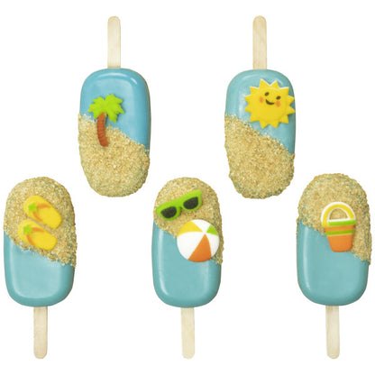 Summer Beach Cupcake Toppers | DecoPac Summer Fun Dec-Ons Sugar Decorations Assortment *Red 3 Free*