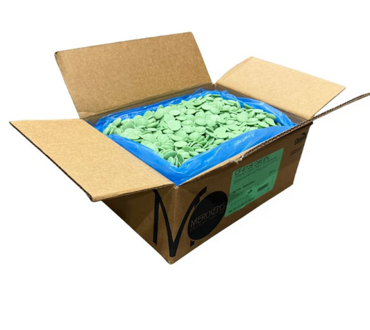 Merckens Light Green Chocolate Wafers 25lbs Bulk Case
