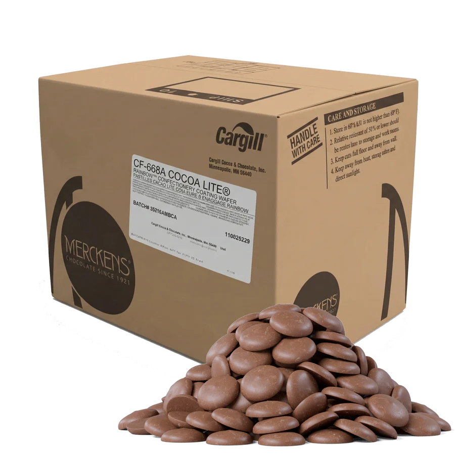 Merckens Lite Cocoa Chocolate Wafers 45lbs Bulk Case - 5 cartons