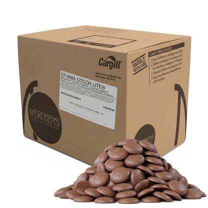 Merckens Lite Cocoa Chocolate Wafers 45lbs Bulk Case - 5 cartons