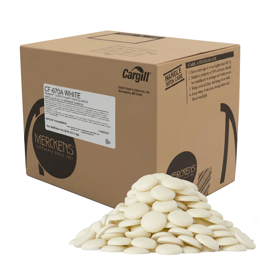 Merckens White Chocolate Wafers 50lbs Bulk Case