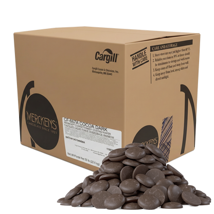 Merckens Dark Cocoa Chocolate Wafers 45lbs Bulk Case - 5 cartons