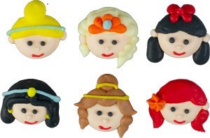 Edible Decorations Mini Princess Face 1in 6-Count