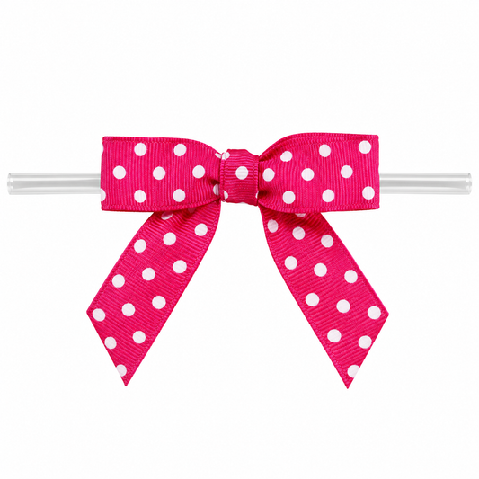 Hot Pink Polka Dot Pre-Tied Bows with Twist Ties – 6 Count