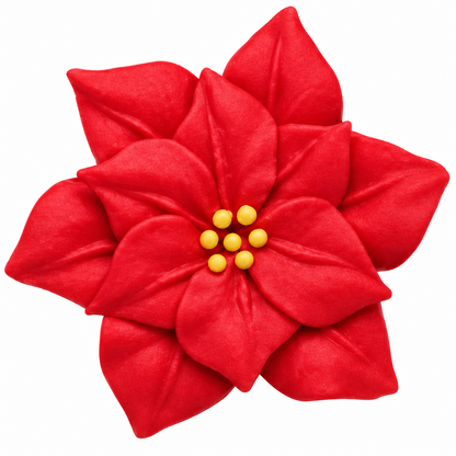 Red Poinsettia Royal Icing Toppers – 1¾ Inch, 5 Count