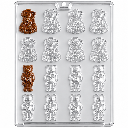 Bride & Groom Teddy Bear Chocolate Mold – 18 Cavity
