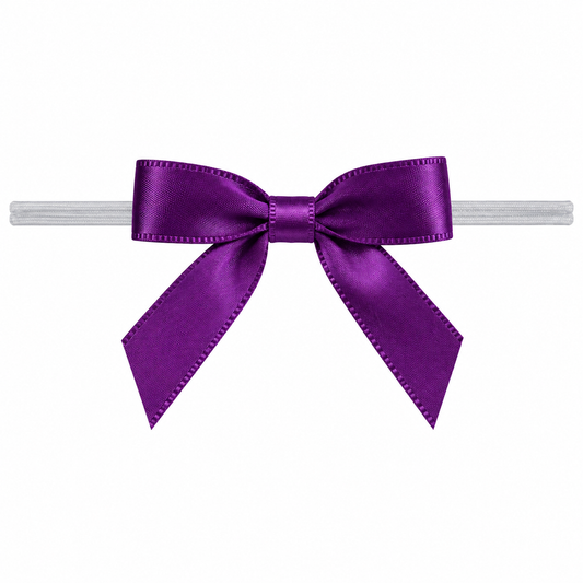 Purple Satin Pre-Tied Bows with Twist Ties – 1.375 Inch
