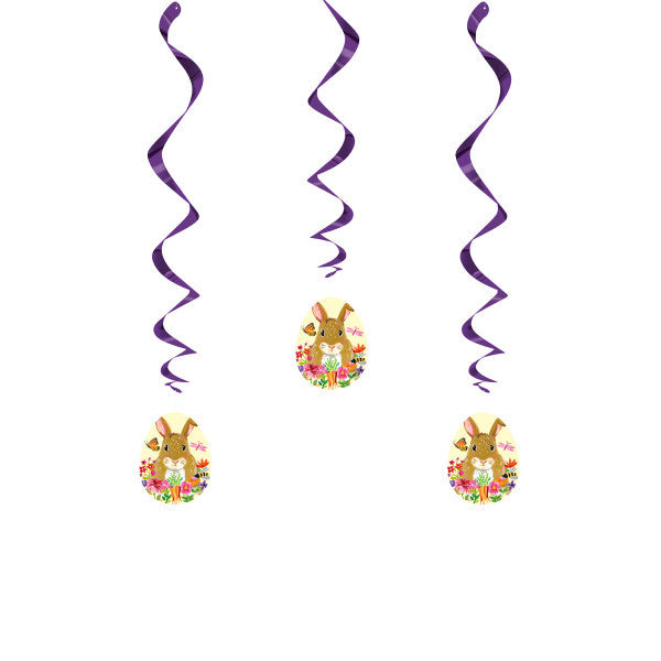 Floral Easter Bunny Hanging Swirl Decorations 26 3ct