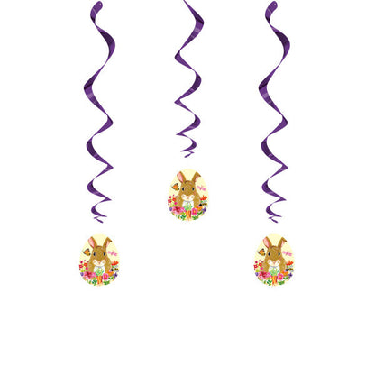 Floral Easter Bunny Hanging Swirl Decorations 26 3ct