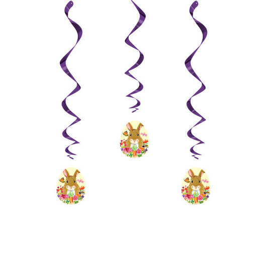 Floral Easter Bunny Hanging Swirl Decorations 26 3ct