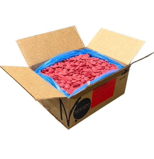 Merckens Red Chocolate Wafers 25lb Bulk Case