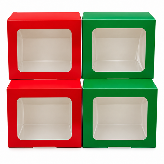 Christmas Cookie Boxes – Red & Green 5"x5" (4-Pack) with Window