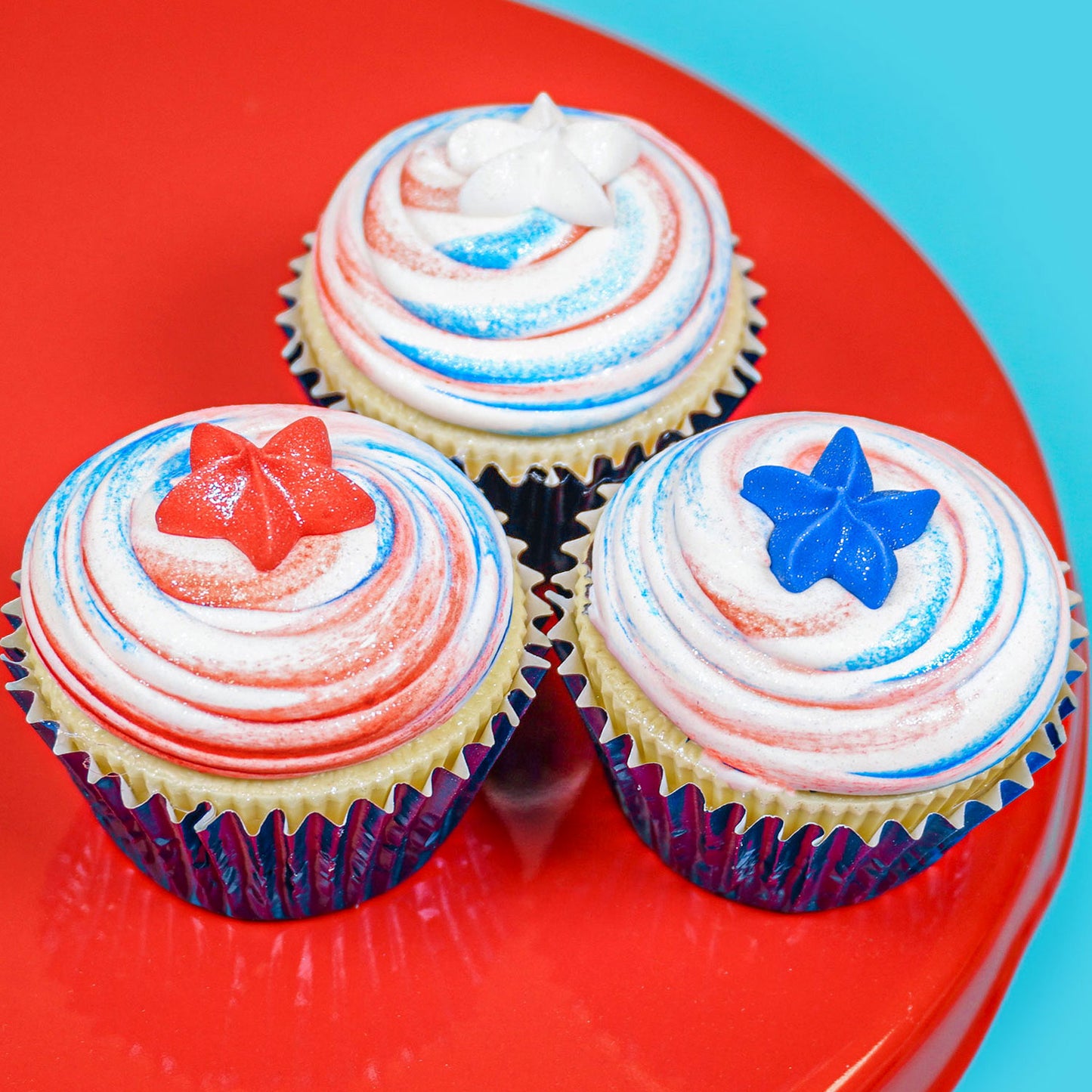Red White Blue Star Cupcake Toppers – Edible Decorations for July 4th, 12 Count