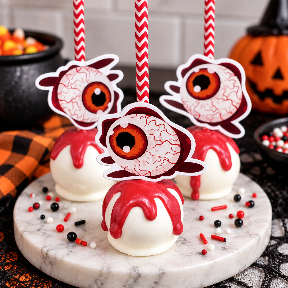 Halloween Blood Shot Eyeball Paper Straws for Cake Pops & Drinks 24 Count