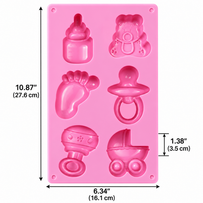 Baby Shower Silicone Chocolate Mold Foot Bear Rattle 6 Cavity