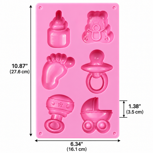 Baby Shower Silicone Chocolate Mold Foot Bear Rattle 6 Cavity