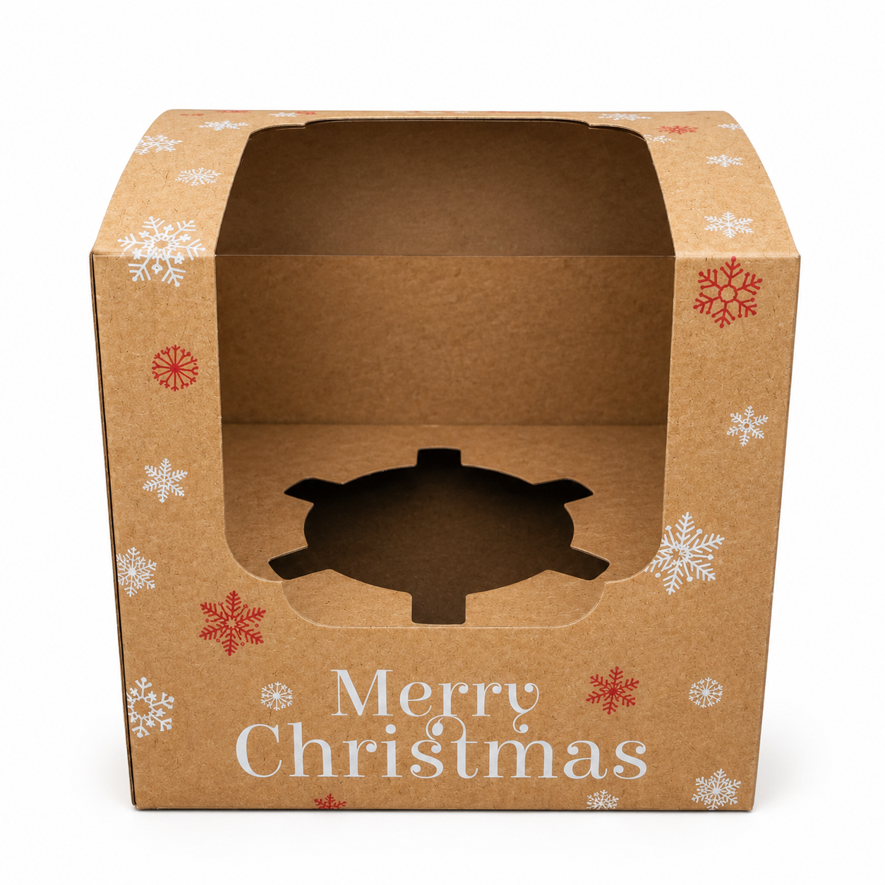 Merry Christmas Brown Cupcake Box With Insert 5 Count