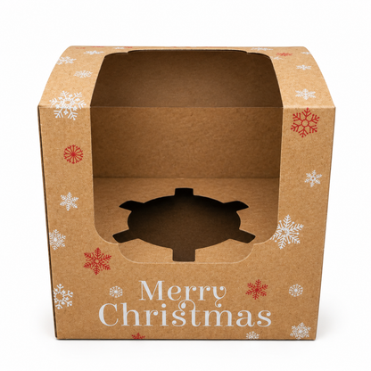 Merry Christmas Brown Cupcake Box With Insert 5 Count