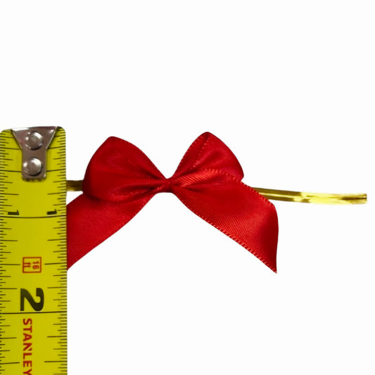 Red Satin Bow With Gold Twist Ties 12 Count