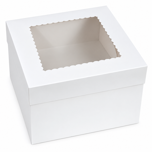 Tall White 2-Piece Cake Box with Window – 8" × 8" × 8"