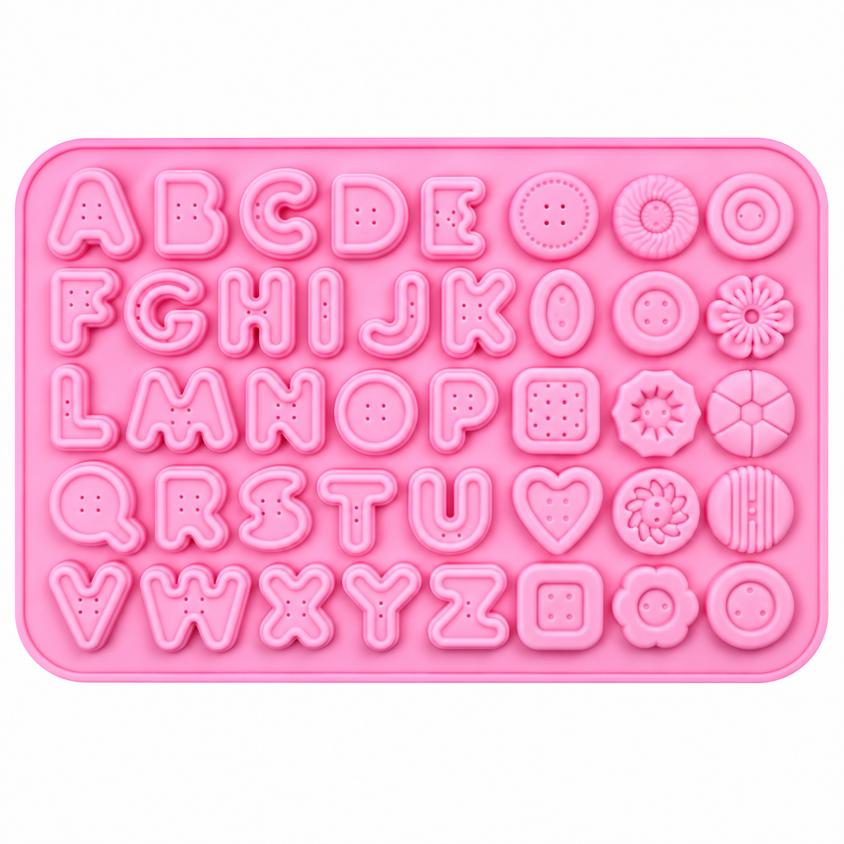 Button Letters Alphabet & Assorted Shapes Silicone Chocolate Mold