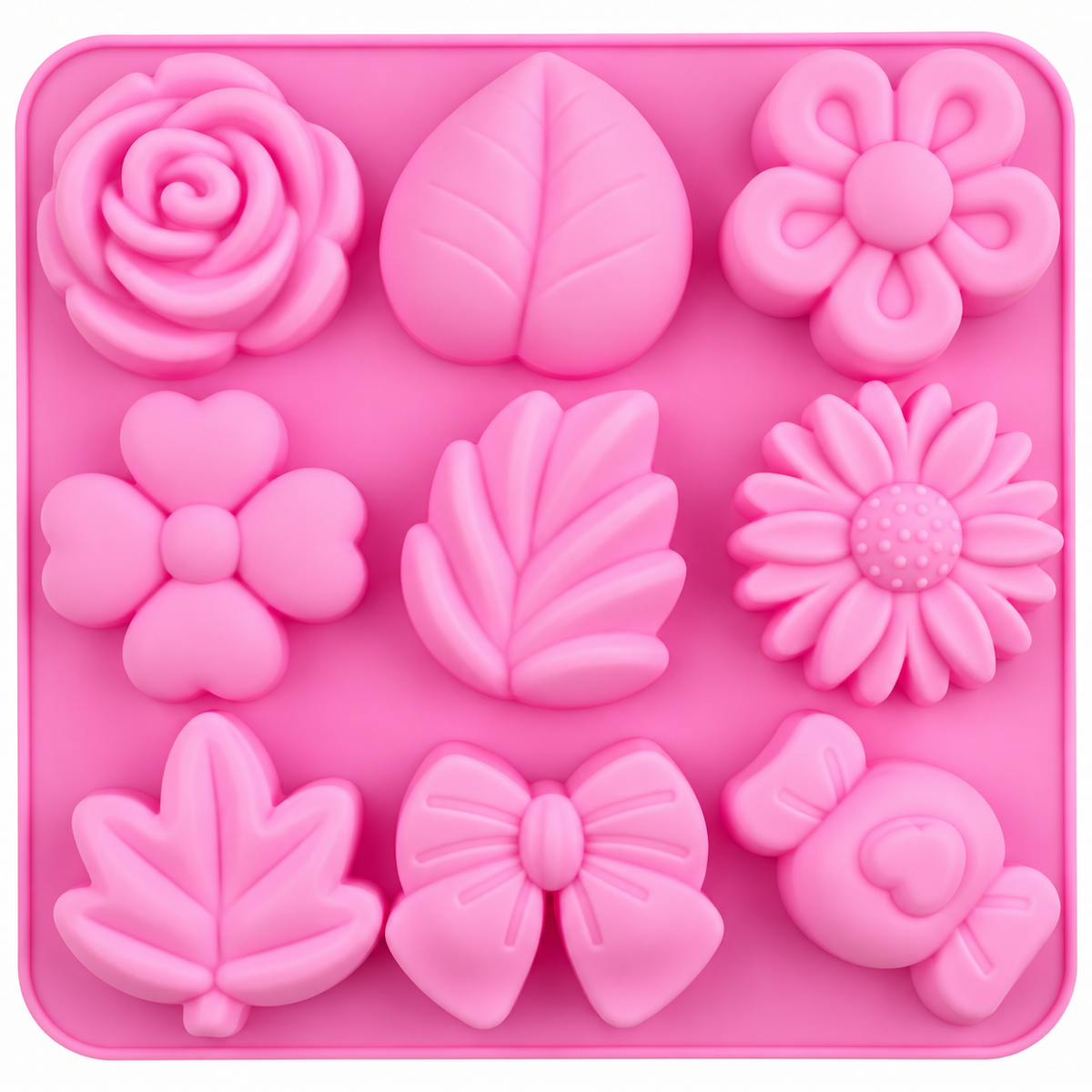 Assorted Flowers & Bow Silicone Baking Mold – 8 Cavity