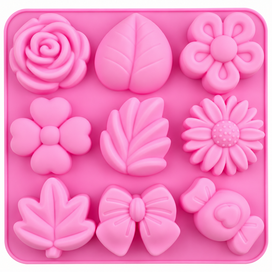 Assorted Flowers & Bow Silicone Baking Mold – 8 Cavity