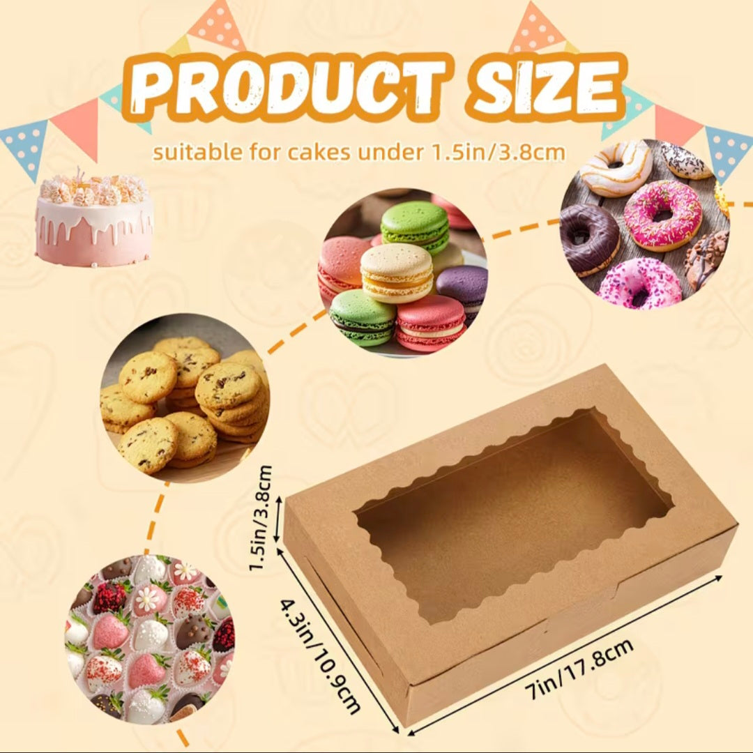 Kraft Brown Cookie Treat Box with Window, 7"L 5 Count