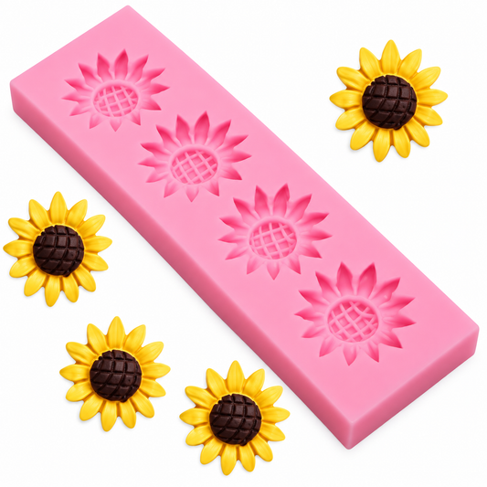 Mini Sunflower Silicone Mold – 4 Cavity Fondant, Chocolate & Candy Flower Mold