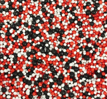 Scarlet Red Black and White Graduation Nonpareil Mix Dot Cake Sprinkles