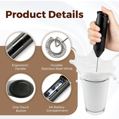 Electric Milk Frother with Stand – Handheld Coffee & Drink Frother