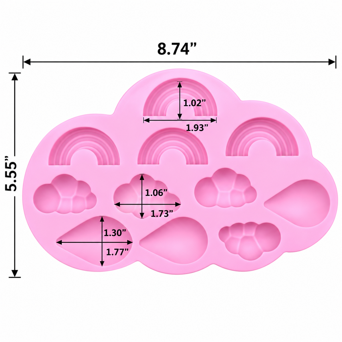 Rainbow, Cloud & Raindrop Silicone Chocolate Weather Mold – 10 Cavity