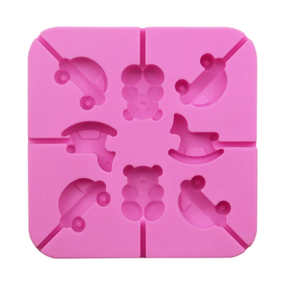 Baby Assorted Icons Lollipop Silicone Mold Bear Rocking Horse  – 8 Cavity
