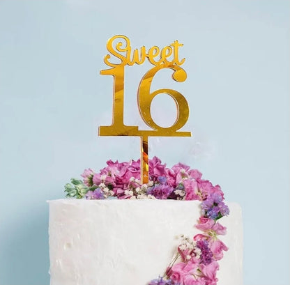 Sweet 16 Gold  Cake Topper