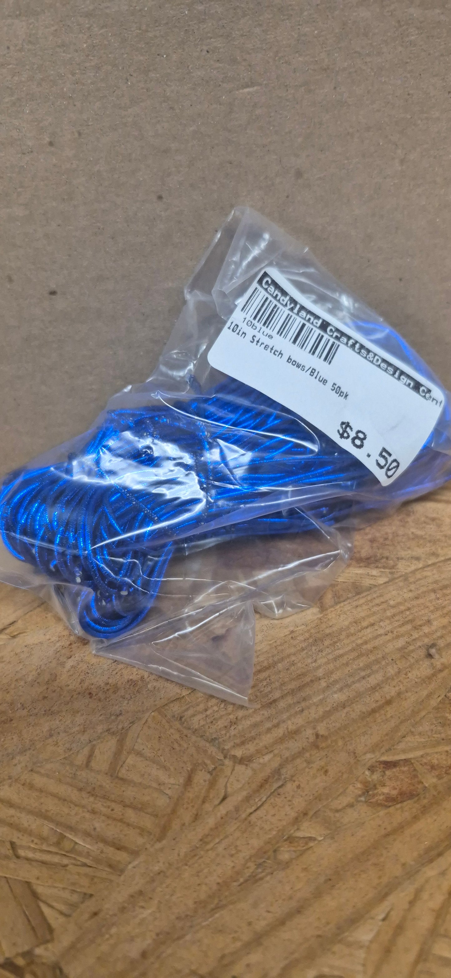 10in Stretch Bows Blue 50pk