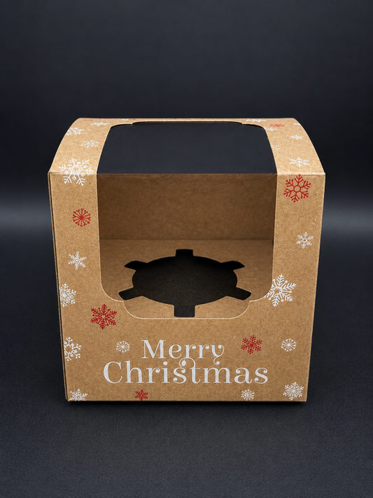 Merry Christmas Brown Cupcake Box With Insert 5 Count