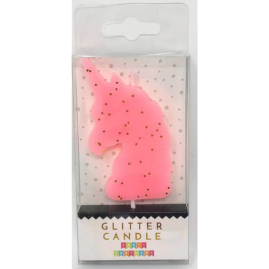 Unicorn Birthday Candle Pastel Pink Glitter