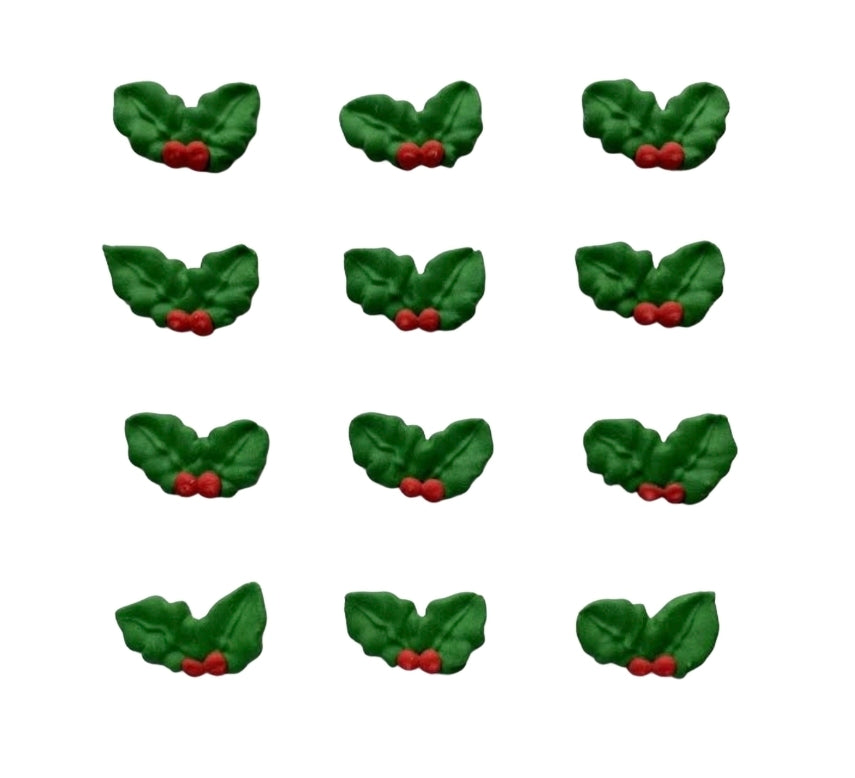 Edible Decorations Tiny Double Holly & Berry 1/2 Inch 12 Count