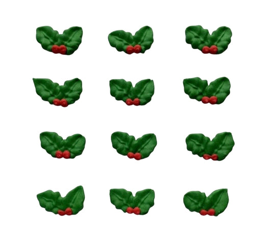 Edible Decorations Tiny Double Holly & Berry 1/2 Inch 12 Count