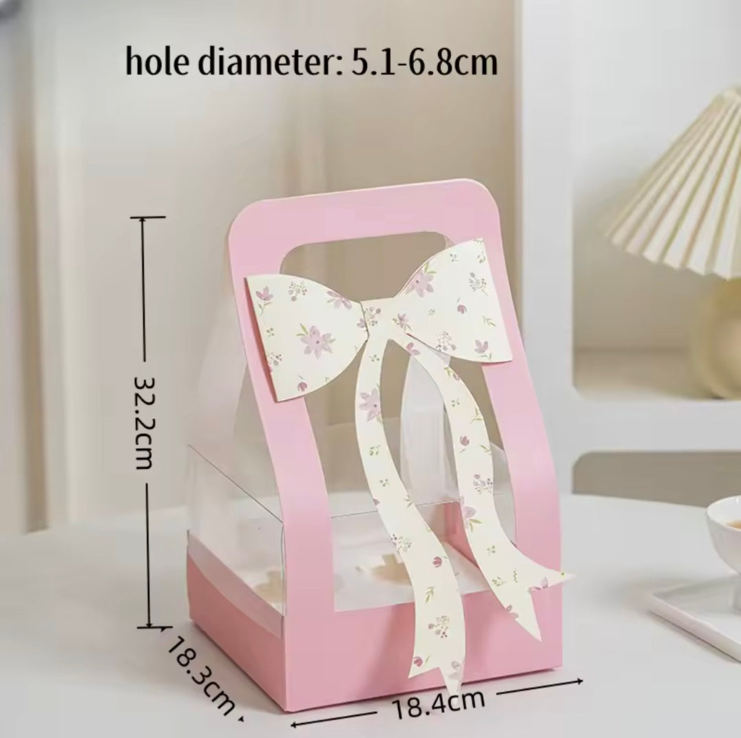 Coquette Floral Bow Cupcake Gift Box with Handle