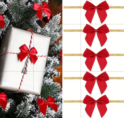 Red Satin Bow With Gold Twist Ties 12 Count