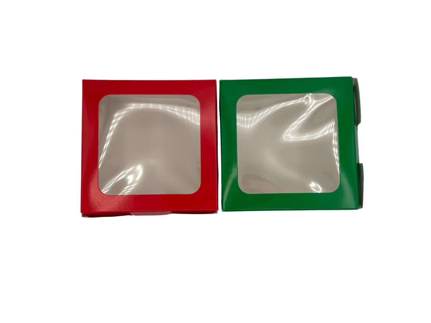 Christmas Cookie Boxes – Red & Green 5"x5" (4-Pack) with Window
