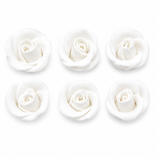 White Gum Paste Rosebuds 1 Inch Edible Cake Decorations - 6 Count