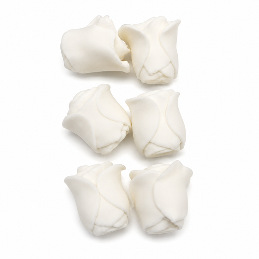 White Gum Paste Rosebuds 1 Inch Edible Cake Decorations - 6 Count